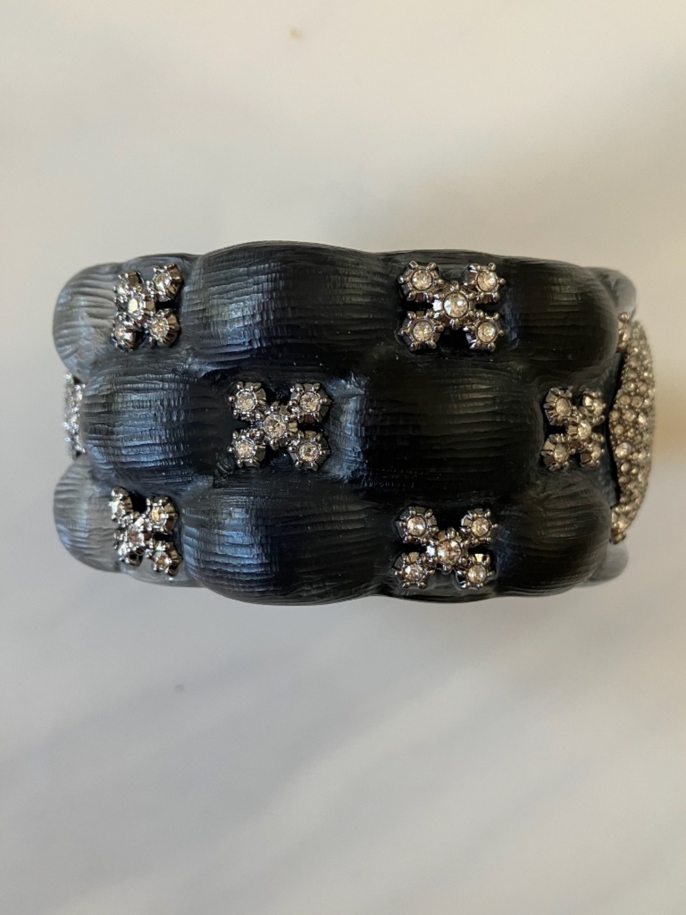 Alexis Bittar Wide Black Crystal Embellished Hinged Bangle Cuff